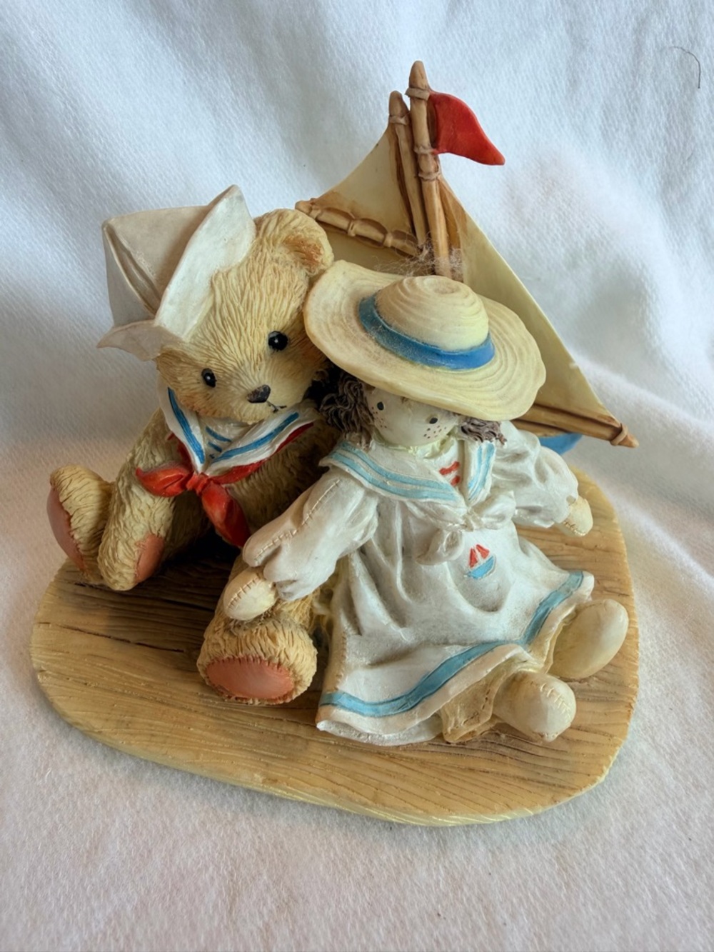 Sailor Bear & Doll Figurine - Beige and Cream Decorative Kids Toy